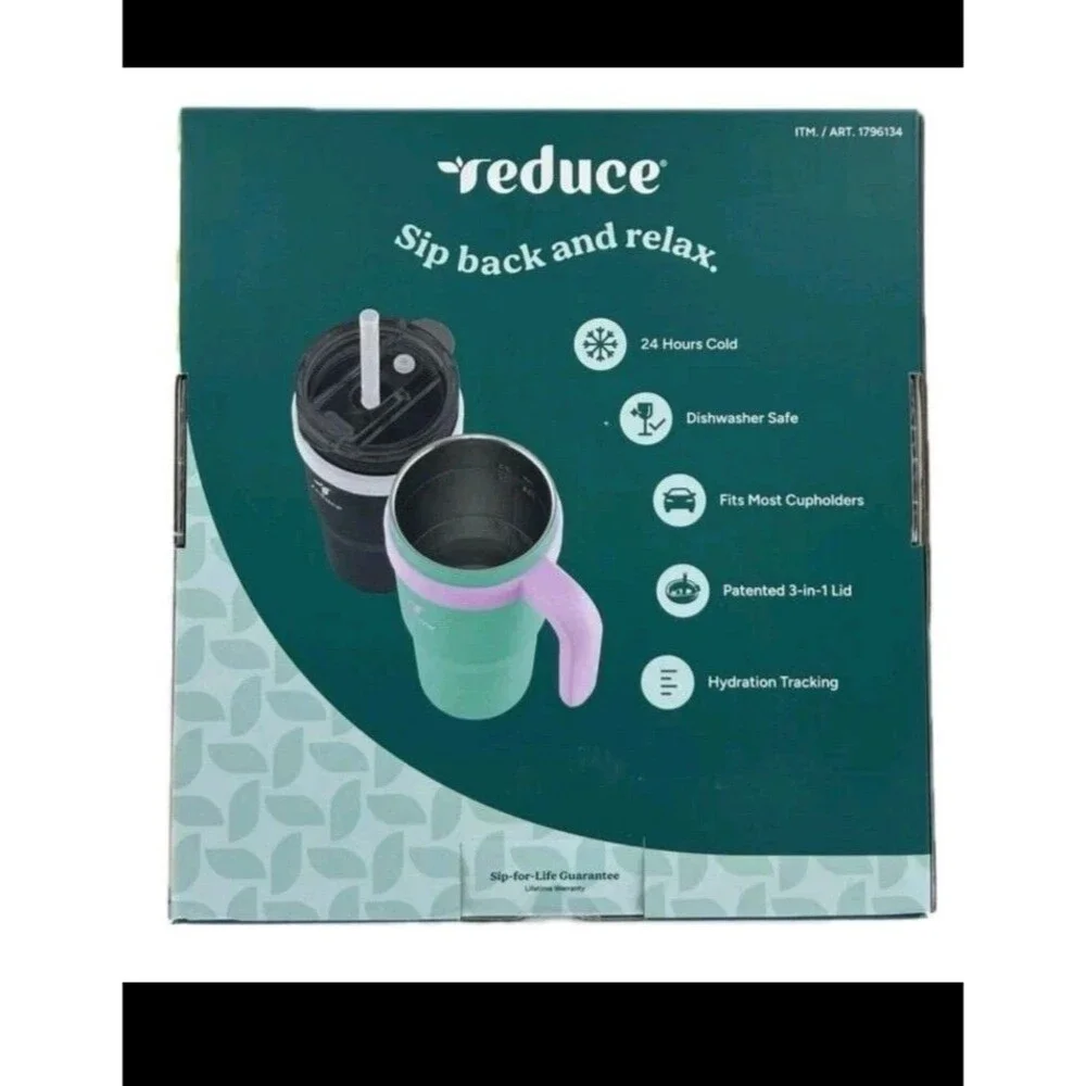 REDUCE 24 oz. Cold1 Tumbler, 2-Pack (Black & White With Blue Trim) New